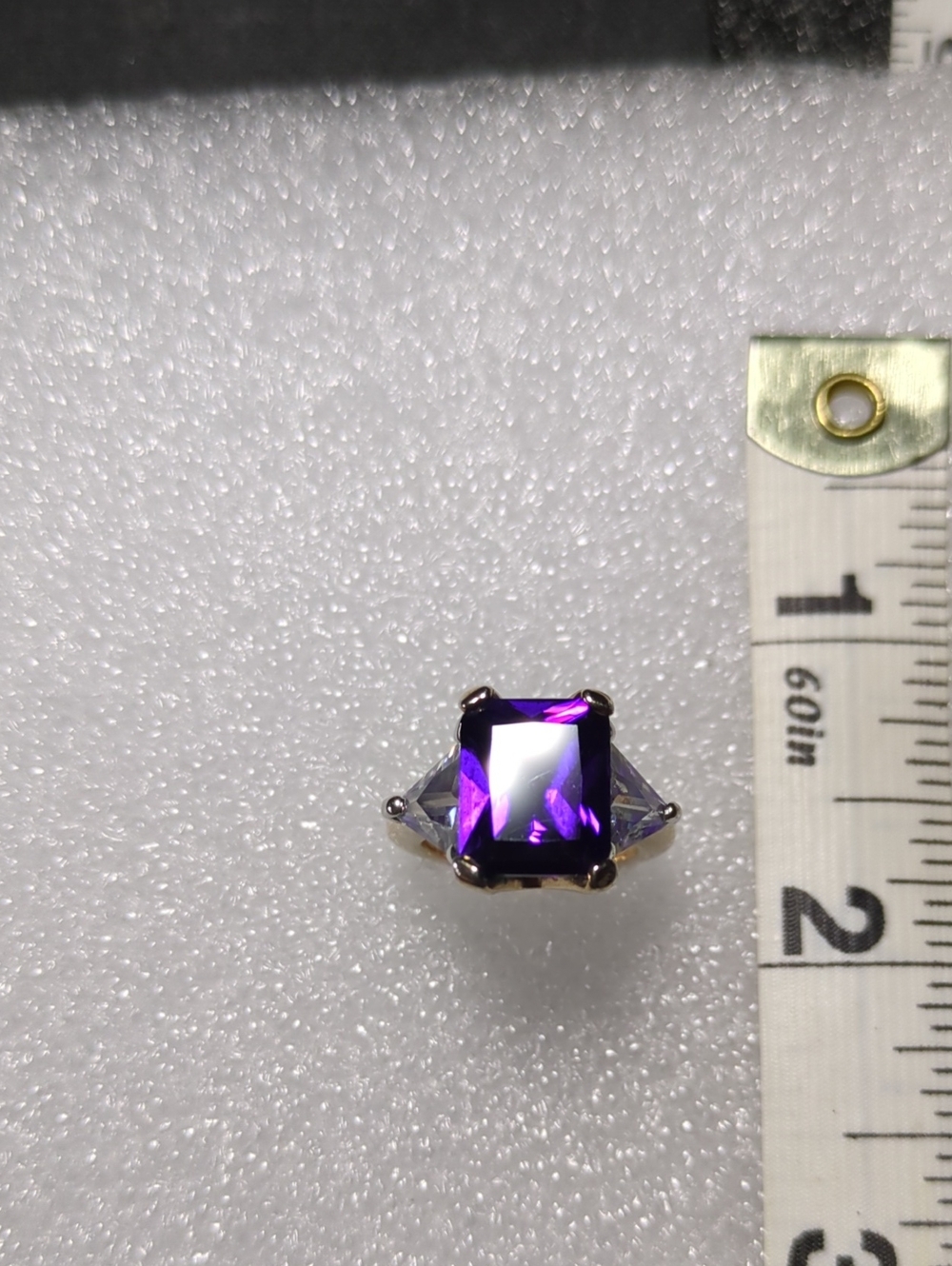 18K Yellow Gold Plated Purple Emerald-Cut Stone Cocktail Ring - Size Apx 6.5